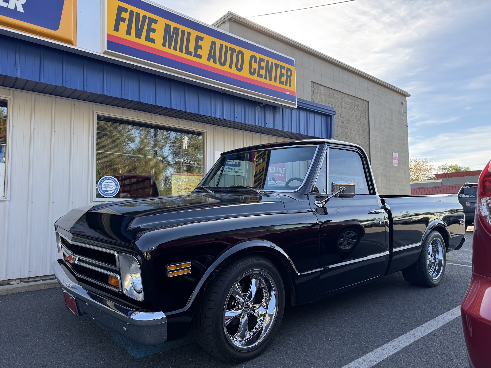 Customer's classic Chevy truck parked at Five Mile Auto Center, Spokane